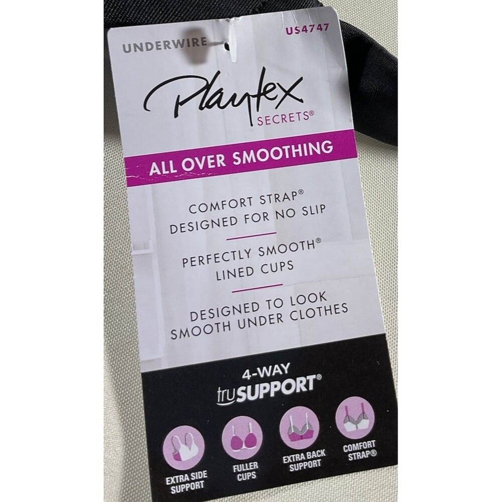 New Playtex Secrets Bra Perfectly Smooth UW Black US4747 Size 42B Striped Nice - Picture 4 of 8
